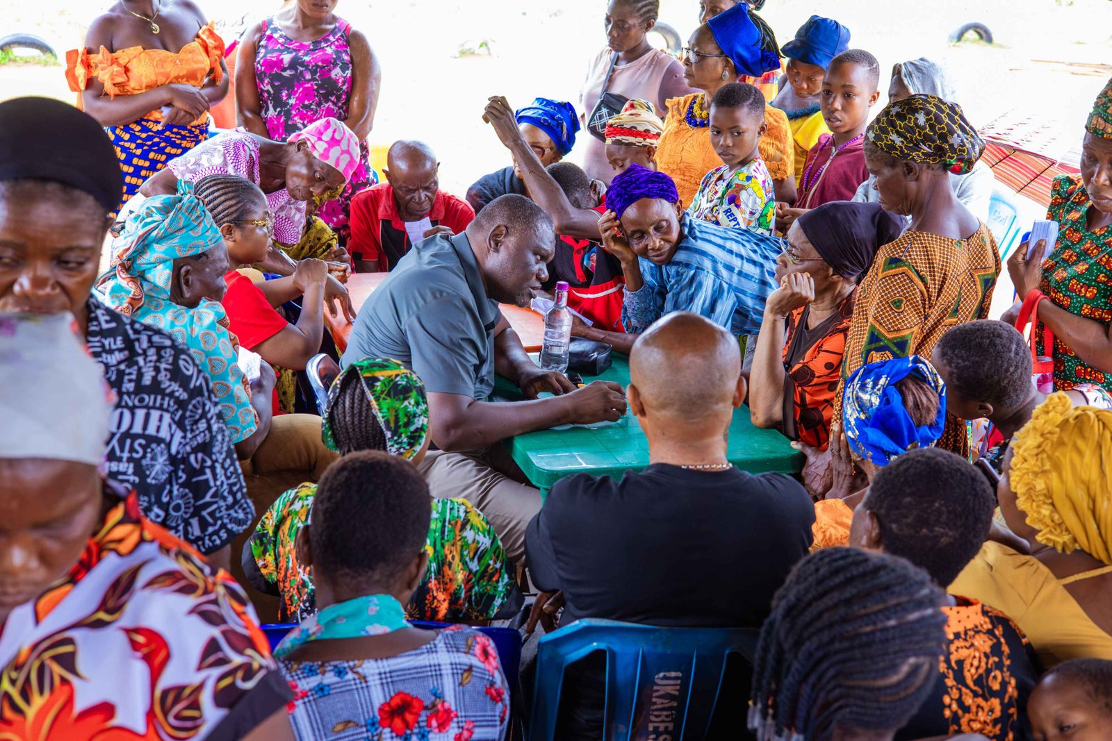 Medical volunteers and pharmacists dispensing free prescription medications